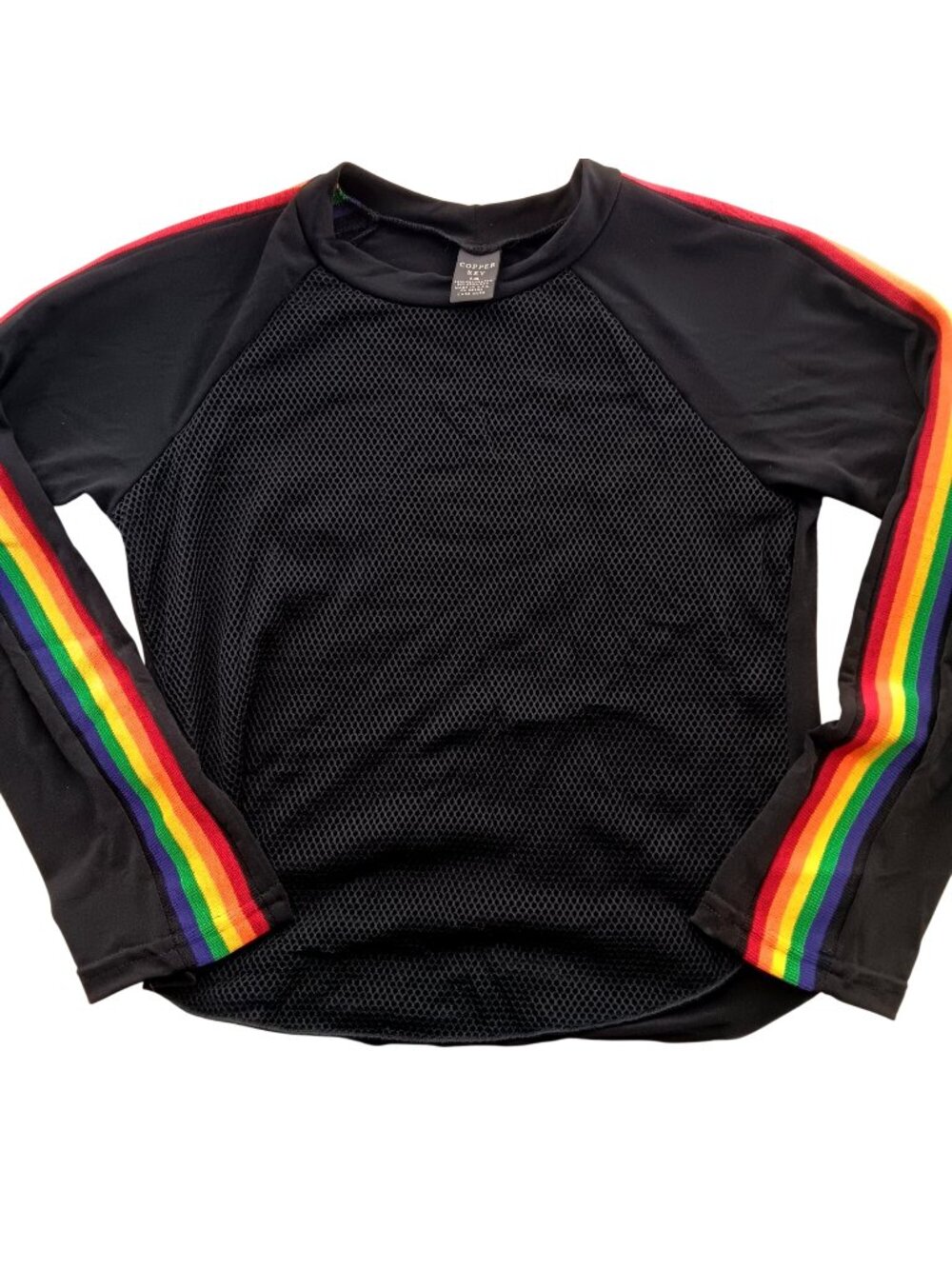 Vintage Rainbow Sleeve Top Women's Smal Girls 14 1980's Long-Sleeve Cropped